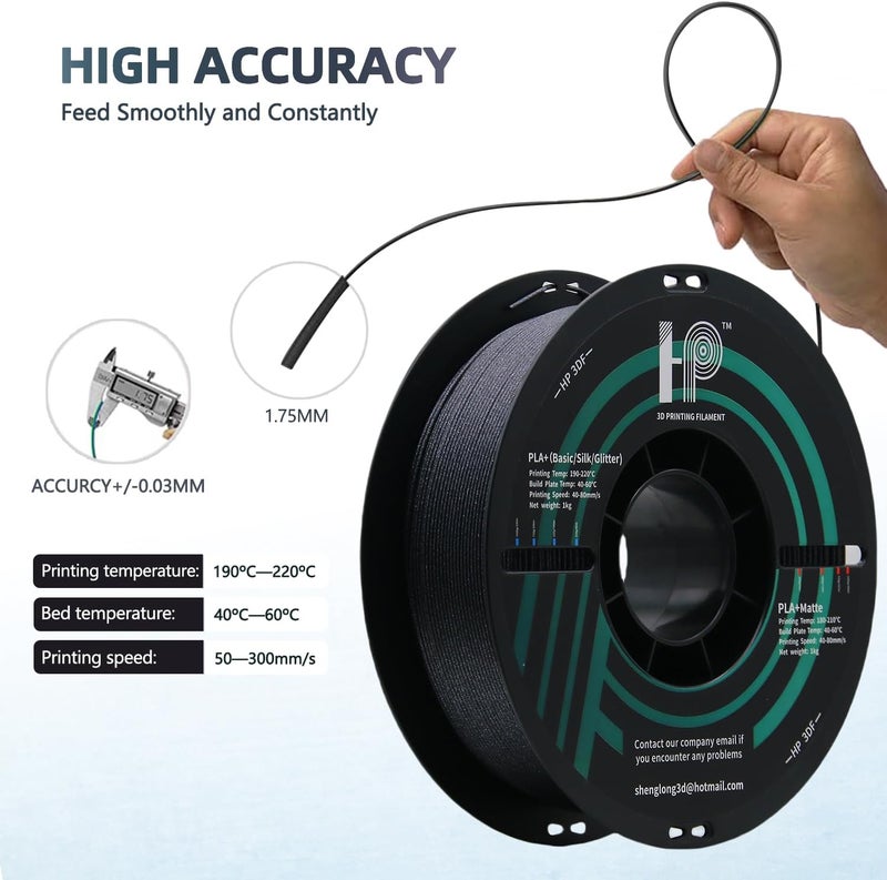 HP3DF 3D Printer Filament Galaxy Black 1KG,Shiny PLA Filament 1.75mm, Dimensional Accuracy+/-0.02mm, 1KG Spool (2.2 lbs), Fit Most FDM Printer(Galaxy Black) - Image 5